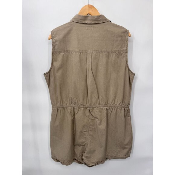 Pact Safari Romper Shortalls Womens XL Khaki Organic Cotton Elastic Waist - Picture 8 of 10
